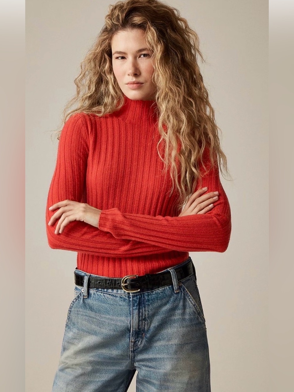 NWT J CREW Wide Rib Cashmere Turtleneck M